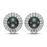 Black Tahitian Pearl & 3.1 CTTW Diamond Earrings - Isaac Westman - 1